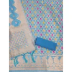 Generic Women's Banarasi Silk Printed Unstitched Salwar Suit Material With Dupatta (Sky Blue, 3Mtrs) - Image 3