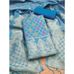Generic Women's Banarasi Silk Printed Unstitched Salwar Suit Material With Dupatta (Sky Blue, 3Mtrs) - Image 4