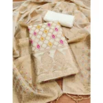 White Banarasi Silk Unstitched Salwar Suit Material with Dupatta for Women