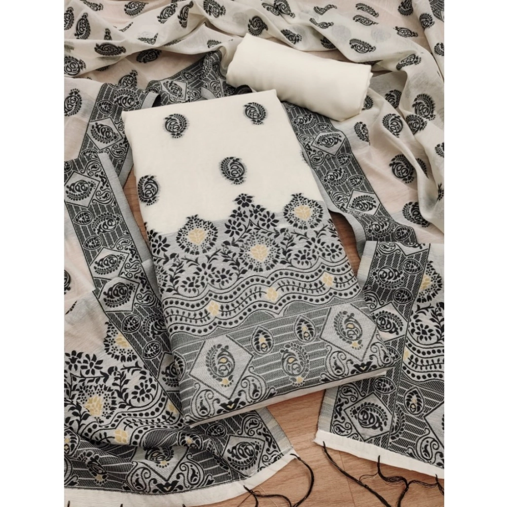 Black Banarasi Silk Unstitched Salwar Suit Material with Dupatta for Women