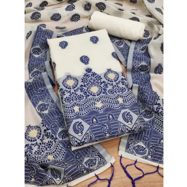 Navy Blue Banarasi Silk Unstitched Salwar Suit Material with Dupatta for Women