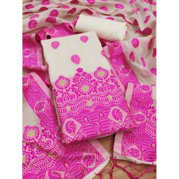 Pink Banarasi Silk Unstitched Salwar Suit Material with Dupatta for Women