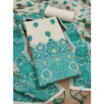 Teal Banarasi Silk Unstitched Salwar Suit Material with Dupatta for Women