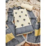 Grey Banarasi Silk Unstitched Salwar Suit Material with Dupatta for Women