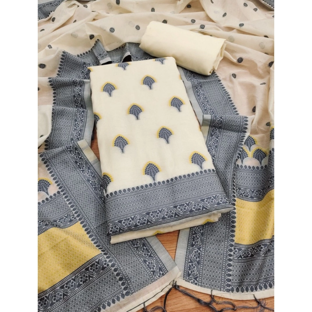 Grey Banarasi Silk Unstitched Salwar Suit Material with Dupatta for Women