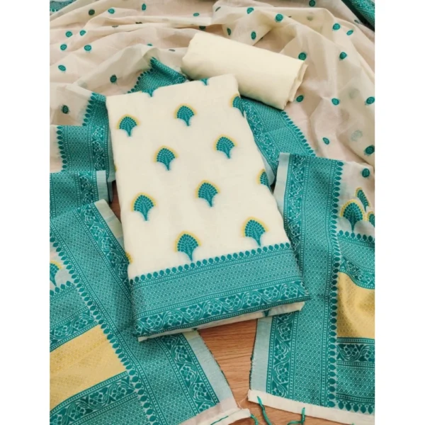 Teal Banarasi Silk Unstitched Salwar Suit Material with Dupatta for Women