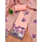 Generic Women's Banarasi Silk Printed Unstitched Salwar Suit Material With Dupatta (Peach, 3Mtrs) - Image 4