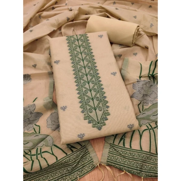 Cream Banarasi Silk Unstitched Salwar Suit Material with Dupatta