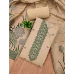 Generic Women's Banarasi Silk Printed Unstitched Salwar Suit Material With Dupatta (Cream, 3Mtrs) - Image 4