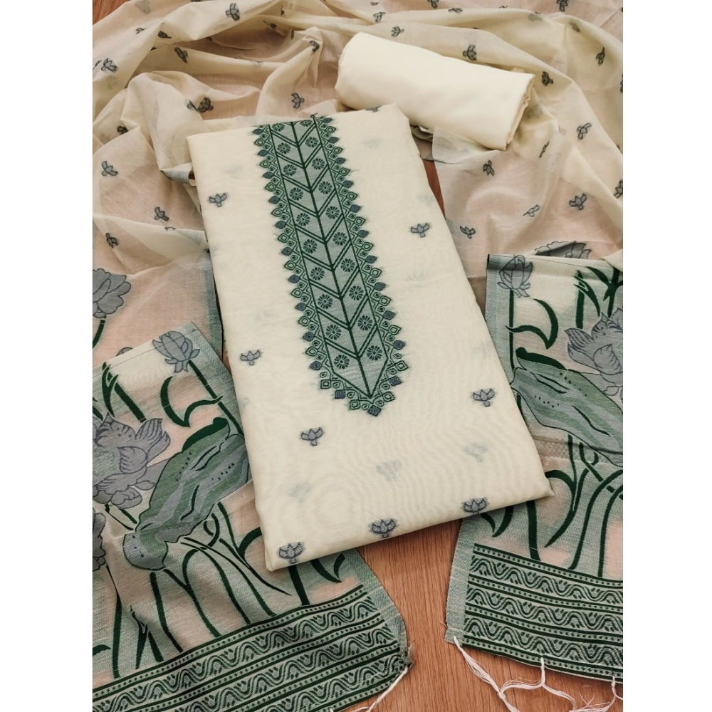 Off White Banarasi Silk Unstitched Salwar Suit Material with Dupatta