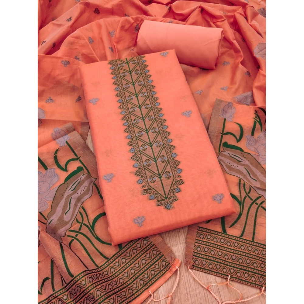 Peach Banarasi Silk Unstitched Salwar Suit Material with Dupatta