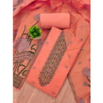 Generic Women's Banarasi Silk Printed Unstitched Salwar Suit Material With Dupatta (Peach, 3Mtrs) - Image 4