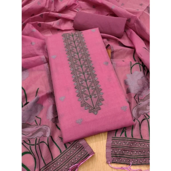 Pink Banarasi Silk Unstitched Salwar Suit Material with Dupatta