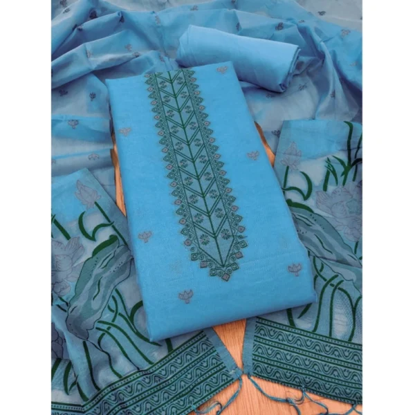 Sky Blue Banarasi Silk Unstitched Salwar Suit Material with Dupatta