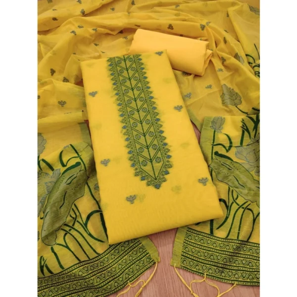 Yellow Banarasi Silk Unstitched Salwar Suit Material with Dupatta