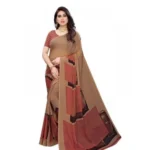 Generic Women's Georgette Printed Saree With Unstitched Blouse 5.5Mtr (Coffee)