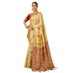 Beautiful Beige Silk Blend Paithani Saree