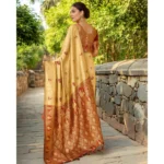 Generic Women's Silk Blend Woven Paithani Saree With Unstitched Blouse 5.5Mtr (Beige) - Image 2