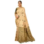 Elegant Cream Silk Blend Paithani Saree