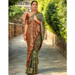 Generic Women's Silk Blend Woven Paithani Saree With Unstitched Blouse 5.5Mtr (Green) - Image 3