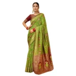 Light Green Silk Blend Woven Zari Work Saree with unstitched blouse