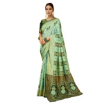 Mint Green Silk Blend Woven Zari Work Saree with unstitched blouse