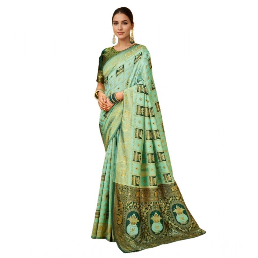 PID-62781-Generic-Women-s-Silk-Blend-Woven-Zari-Work-Saree-With-Unstitched-Blouse-5-5-Mtr-Mint-Green-1000x1000-1.webp Mint Green Silk Blend Woven Zari Work Saree with unstitched blouse