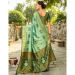 Generic Women's Silk Blend Woven Zari Work Saree With Unstitched Blouse 5.5Mtr (Mint Green) - Image 2