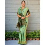 Generic Women's Silk Blend Woven Zari Work Saree With Unstitched Blouse 5.5Mtr (Mint Green) - Image 3