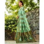 Generic Women's Silk Blend Woven Zari Work Saree With Unstitched Blouse 5.5Mtr (Mint Green) - Image 4