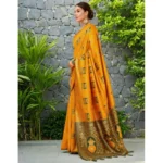 Generic Women's Silk Blend Woven Zari Work Saree With Unstitched Blouse 5.5Mtr (Mustard) - Image 4