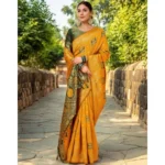 Generic Women's Silk Blend Woven Zari Work Saree With Unstitched Blouse 5.5Mtr (Mustard) - Image 3