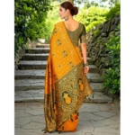 Generic Women's Silk Blend Woven Zari Work Saree With Unstitched Blouse 5.5Mtr (Mustard) - Image 2