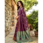 Generic Women's Silk Blend Woven Zari Work Saree With Unstitched Blouse 5.5Mtr (Purple) - Image 4