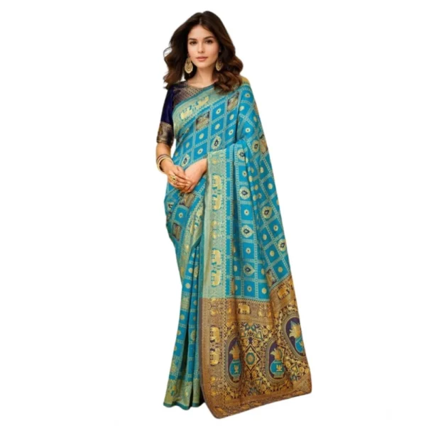 Rama Silk Blend Zari Saree for Women