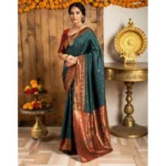 Generic Women's Silk Blend Zari Woven Saree With Unstitched Blouse 5.5Mtr (Green) - Image 3