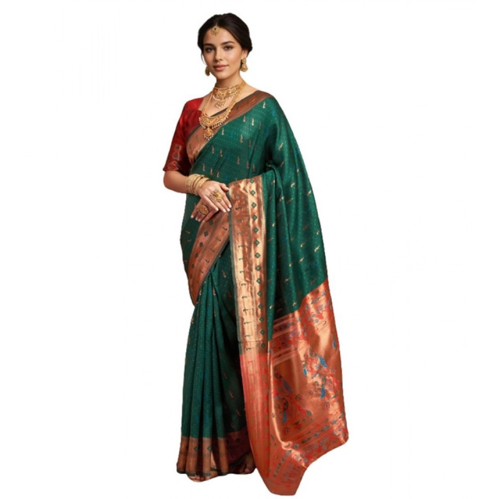 Green Silk Blend Zari Saree for Women