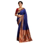 Navy Silk Blend Zari Saree for Women