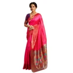 Pink Silk Blend Zari Woven Saree