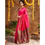 Generic Women's Silk Blend Zari Woven Saree With Unstitched Blouse 5.5Mtr (Pink) - Image 4