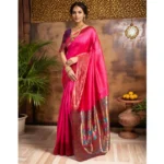 Generic Women's Silk Blend Zari Woven Saree With Unstitched Blouse 5.5Mtr (Pink) - Image 3