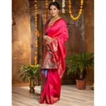 Generic Women's Silk Blend Zari Woven Saree With Unstitched Blouse 5.5Mtr (Pink) - Image 2