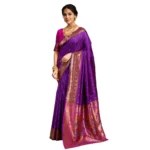 Purple Silk Blend Zari Woven Saree with unstitched blouse