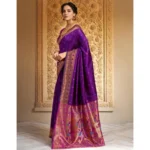 Generic Women's Silk Blend Zari Woven Saree With Unstitched Blouse 5.5Mtr (Purple) - Image 4