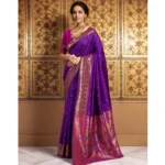 Generic Women's Silk Blend Zari Woven Saree With Unstitched Blouse 5.5Mtr (Purple) - Image 3