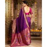 Generic Women's Silk Blend Zari Woven Saree With Unstitched Blouse 5.5Mtr (Purple) - Image 2