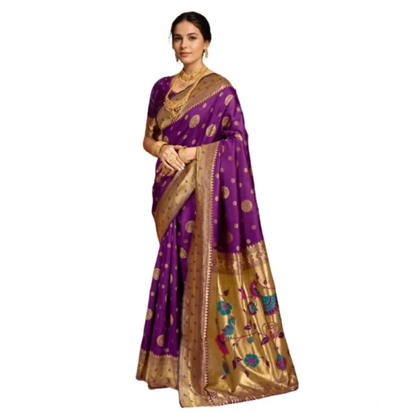 Purple Silk Blend Paithani Saree
