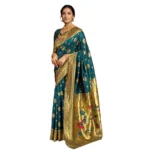 NariHaat Teal Silk Blend Paithani Saree