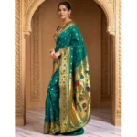 Generic Women's Silk Blend Woven Saree With Unstitched Blouse 5.5Mtr (Green) - Image 4