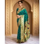 Generic Women's Silk Blend Woven Saree With Unstitched Blouse 5.5Mtr (Green) - Image 3